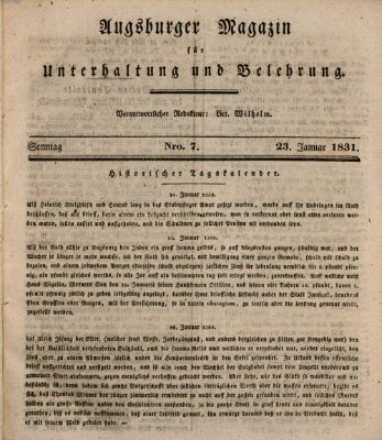 Augsburger Magazin für Unterhaltung und Belehrung (Neue Augsburger Zeitung) Sonntag 23. Januar 1831