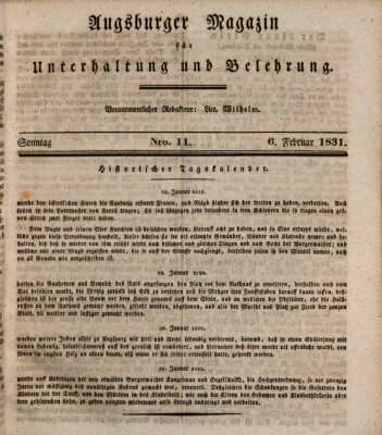 Augsburger Magazin für Unterhaltung und Belehrung (Neue Augsburger Zeitung) Sonntag 6. Februar 1831