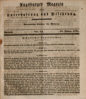 Augsburger Magazin für Unterhaltung und Belehrung (Neue Augsburger Zeitung) Mittwoch 16. Februar 1831