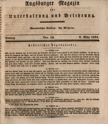 Augsburger Magazin für Unterhaltung und Belehrung (Neue Augsburger Zeitung) Sonntag 6. März 1831