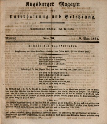 Augsburger Magazin für Unterhaltung und Belehrung (Neue Augsburger Zeitung) Mittwoch 9. März 1831