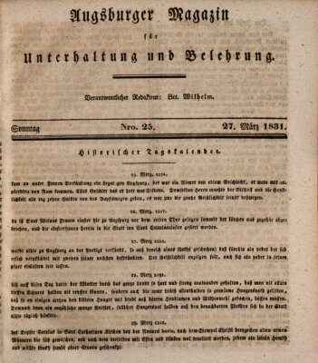 Augsburger Magazin für Unterhaltung und Belehrung (Neue Augsburger Zeitung) Sonntag 27. März 1831