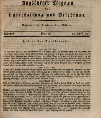 Augsburger Magazin für Unterhaltung und Belehrung (Neue Augsburger Zeitung) Mittwoch 20. April 1831