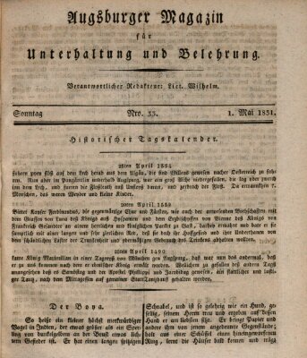 Augsburger Magazin für Unterhaltung und Belehrung (Neue Augsburger Zeitung) Sonntag 1. Mai 1831