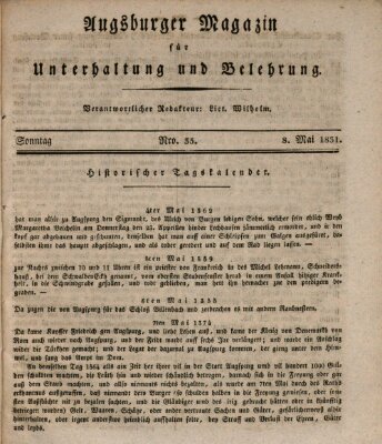 Augsburger Magazin für Unterhaltung und Belehrung (Neue Augsburger Zeitung) Sonntag 8. Mai 1831