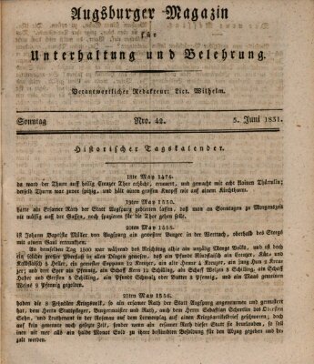 Augsburger Magazin für Unterhaltung und Belehrung (Neue Augsburger Zeitung) Sonntag 5. Juni 1831