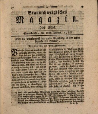 Braunschweigisches Magazin (Braunschweigische Anzeigen) Samstag 12. Januar 1788