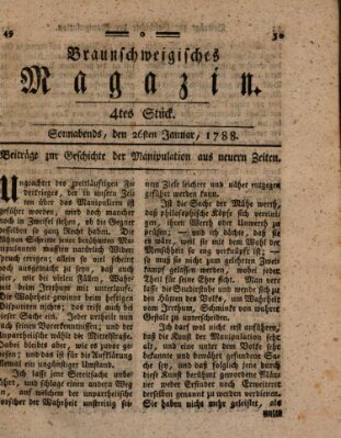 Braunschweigisches Magazin (Braunschweigische Anzeigen) Samstag 26. Januar 1788