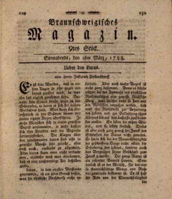 Braunschweigisches Magazin (Braunschweigische Anzeigen) Samstag 1. März 1788