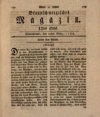 Braunschweigisches Magazin (Braunschweigische Anzeigen) Samstag 22. März 1788