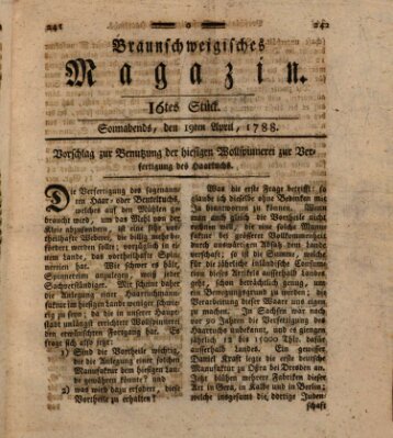 Braunschweigisches Magazin (Braunschweigische Anzeigen) Samstag 19. April 1788