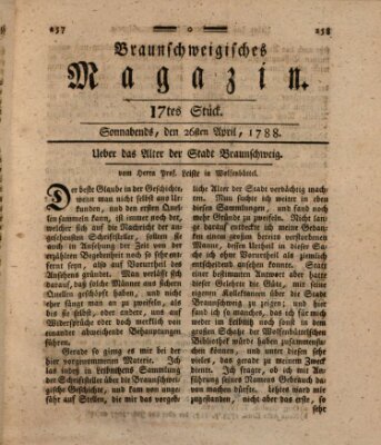 Braunschweigisches Magazin (Braunschweigische Anzeigen) Samstag 26. April 1788