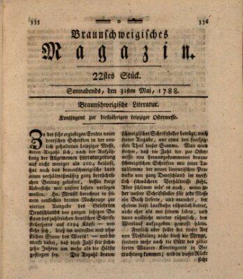 Braunschweigisches Magazin (Braunschweigische Anzeigen) Samstag 31. Mai 1788