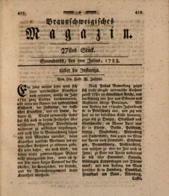 Braunschweigisches Magazin (Braunschweigische Anzeigen) Samstag 5. Juli 1788