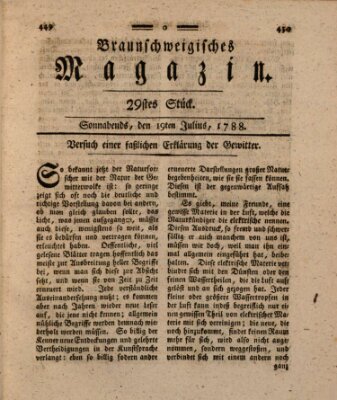 Braunschweigisches Magazin (Braunschweigische Anzeigen) Samstag 19. Juli 1788