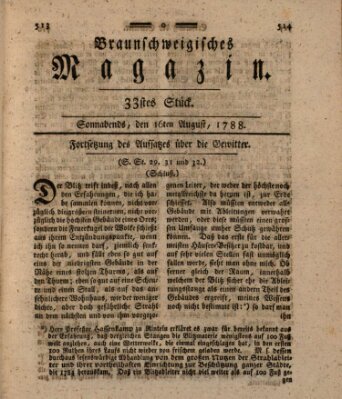 Braunschweigisches Magazin (Braunschweigische Anzeigen) Samstag 16. August 1788