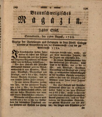 Braunschweigisches Magazin (Braunschweigische Anzeigen) Samstag 23. August 1788