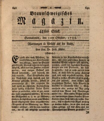 Braunschweigisches Magazin (Braunschweigische Anzeigen) Samstag 11. Oktober 1788