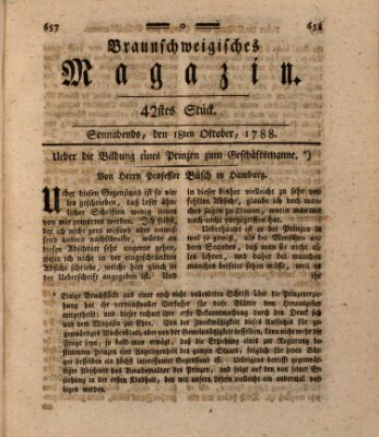 Braunschweigisches Magazin (Braunschweigische Anzeigen) Samstag 18. Oktober 1788