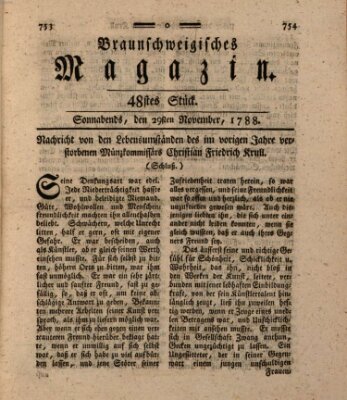 Braunschweigisches Magazin (Braunschweigische Anzeigen) Samstag 29. November 1788