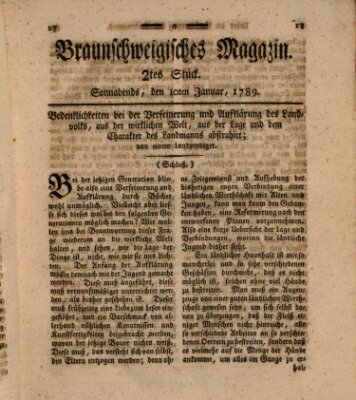 Braunschweigisches Magazin (Braunschweigische Anzeigen) Samstag 10. Januar 1789