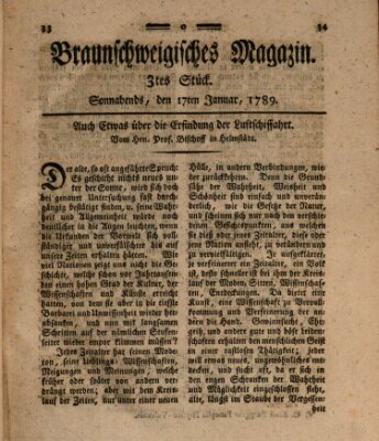 Braunschweigisches Magazin (Braunschweigische Anzeigen) Samstag 17. Januar 1789