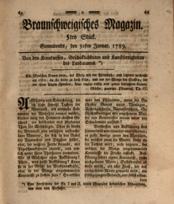 Braunschweigisches Magazin (Braunschweigische Anzeigen) Samstag 31. Januar 1789