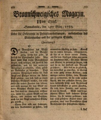 Braunschweigisches Magazin (Braunschweigische Anzeigen) Samstag 14. März 1789