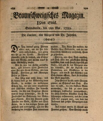 Braunschweigisches Magazin (Braunschweigische Anzeigen) Samstag 9. Mai 1789