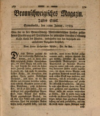 Braunschweigisches Magazin (Braunschweigische Anzeigen) Samstag 13. Juni 1789