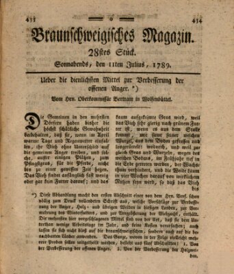 Braunschweigisches Magazin (Braunschweigische Anzeigen) Samstag 11. Juli 1789