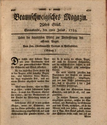 Braunschweigisches Magazin (Braunschweigische Anzeigen) Samstag 18. Juli 1789