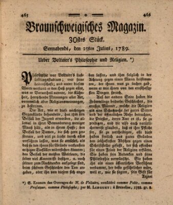 Braunschweigisches Magazin (Braunschweigische Anzeigen) Samstag 25. Juli 1789