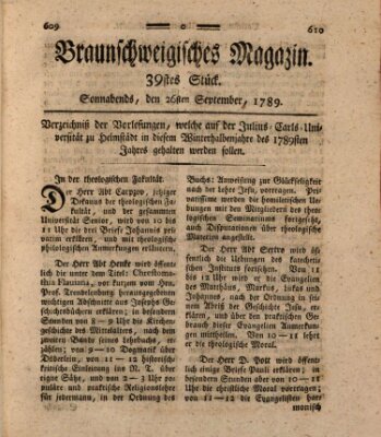 Braunschweigisches Magazin (Braunschweigische Anzeigen) Samstag 26. September 1789