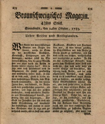 Braunschweigisches Magazin (Braunschweigische Anzeigen) Samstag 24. Oktober 1789