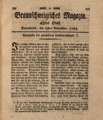 Braunschweigisches Magazin (Braunschweigische Anzeigen) Samstag 28. November 1789