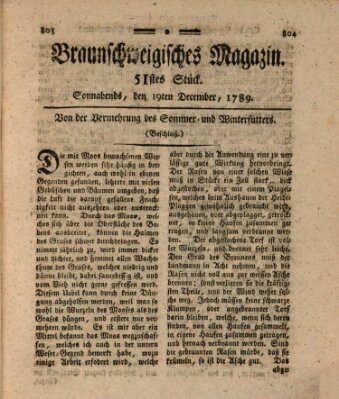 Braunschweigisches Magazin (Braunschweigische Anzeigen) Samstag 19. Dezember 1789