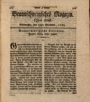 Braunschweigisches Magazin (Braunschweigische Anzeigen) Mittwoch 23. Dezember 1789