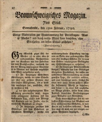 Braunschweigisches Magazin (Braunschweigische Anzeigen) Samstag 13. Februar 1790