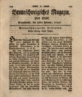 Braunschweigisches Magazin (Braunschweigische Anzeigen) Samstag 27. Februar 1790