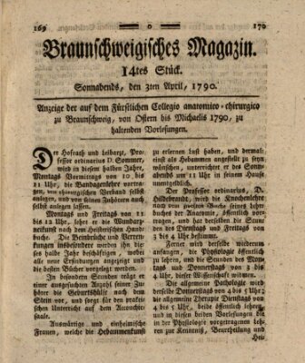 Braunschweigisches Magazin (Braunschweigische Anzeigen) Samstag 3. April 1790