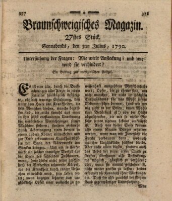 Braunschweigisches Magazin (Braunschweigische Anzeigen) Samstag 3. Juli 1790