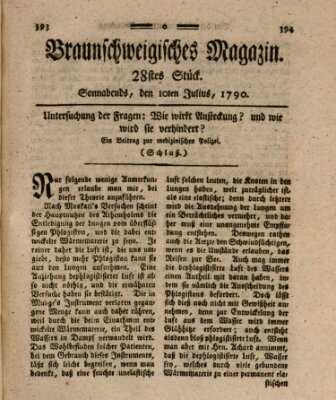 Braunschweigisches Magazin (Braunschweigische Anzeigen) Samstag 10. Juli 1790