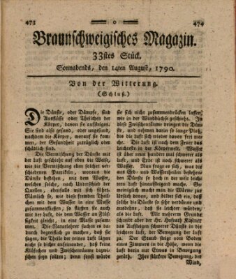 Braunschweigisches Magazin (Braunschweigische Anzeigen) Samstag 14. August 1790