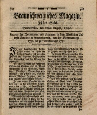 Braunschweigisches Magazin (Braunschweigische Anzeigen) Samstag 28. August 1790