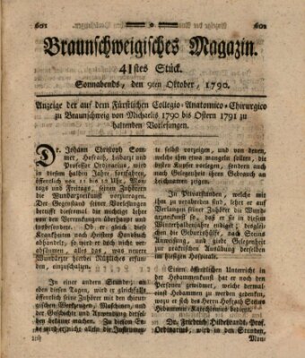 Braunschweigisches Magazin (Braunschweigische Anzeigen) Samstag 9. Oktober 1790