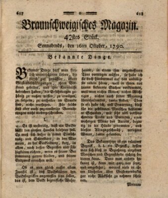 Braunschweigisches Magazin (Braunschweigische Anzeigen) Samstag 16. Oktober 1790