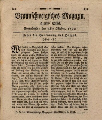 Braunschweigisches Magazin (Braunschweigische Anzeigen) Samstag 30. Oktober 1790