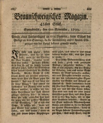 Braunschweigisches Magazin (Braunschweigische Anzeigen) Samstag 6. November 1790