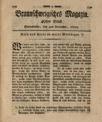 Braunschweigisches Magazin (Braunschweigische Anzeigen) Samstag 4. Dezember 1790